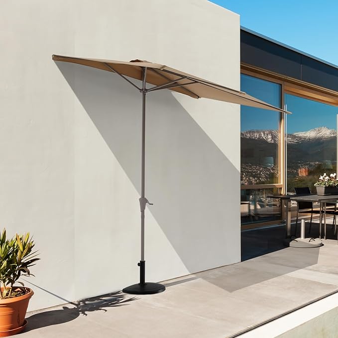 COBANA 7.5’by 4’Half Rectangular Outdoor Patio Umbrella for Patio, Balcony, Garden, Deck, Beige