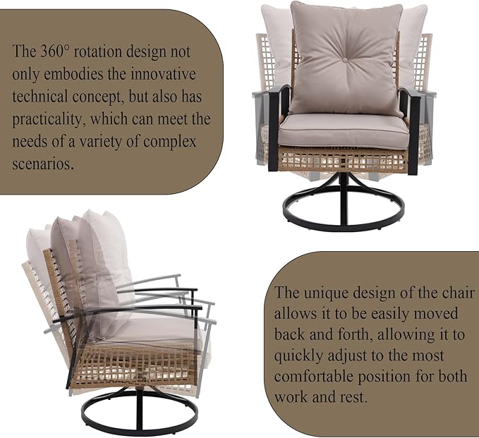 3 Pieces Patio Bistro Set, Outdoor Wicker Swivel Rocking Chairs with High Back, Rocking Patio Conversation Set with Table, Patio Swivel Glider Chair, Patio Furniture Sets, Off-White
