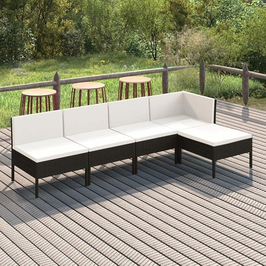 5 Piece Patio Lounge Set with Cushions,Patio Sofa,Outdoor Daybed,Patio Seating,Outdoor Furniture Sets,Patio Conversation Sets,Modern Set,Outdoor Patio Chairs,Patio Furniture Set, Poly Rattan Black