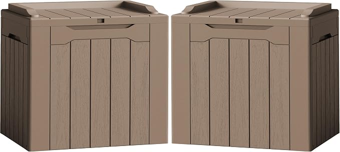 Flamaker 2 Pack Deck Box 31 Gallon Waterproof Resin Storage Box with Lid Indoor Outdoor Delivery Box Storage Bin for Patio Cushions (Light Brown)