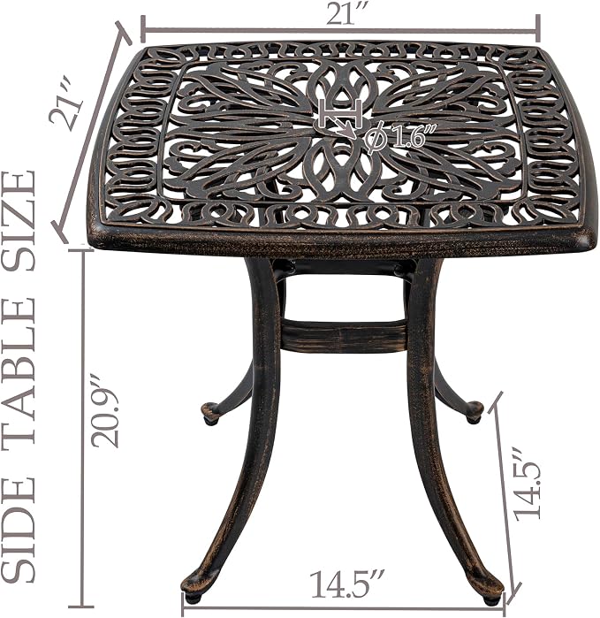Outdoor Cast Aluminum Side Table End Table for Patio, Backyard, Pool, Indoor Companion, Easy Maintenance and Weather Resistant, Bronze