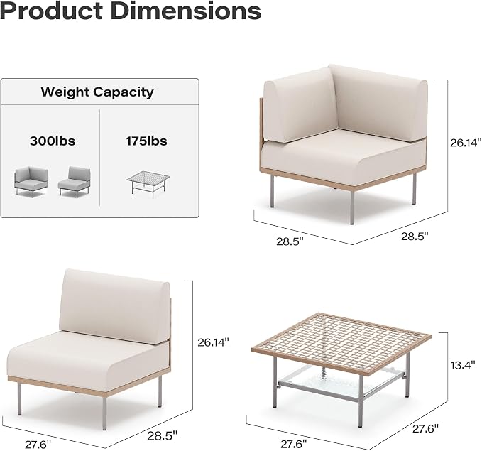 LAUSAINT HOME 7-Piece Outdoor Patio Furniture Set, Wicker Outdoor Conversation Set PE Rattan Sectional Sofa with Washable Cushions and Tempered Glass Table for Garden (Beige)