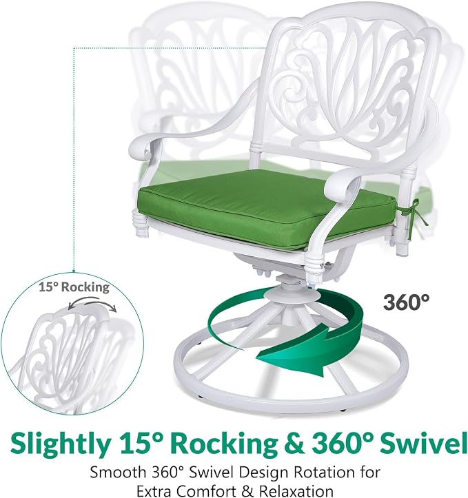 VIVIJASON 3-Piece Patio Furniture Dining Set, Outdoor All-Weather Cast Aluminum Bistro Set, Include 2 Swivel Chairs and 31" Round Table w/Umbrella Hole for Balcony, Lawn, Garden, Backyard, White