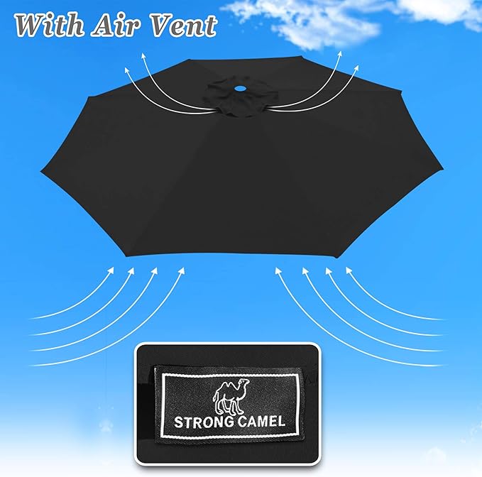 Replacement Patio Umbrella Canopy Cover for 13ft 8 Ribs Umbrella Taupe (Canopy ONLY) (Black)
