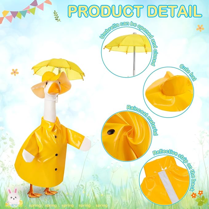 FuWeave Summer Baby Goose Outfit Raincoat and Umbrella for 17'' Lawn Porch Baby Goose Costume Plastic Raincoat Clothes for Summer Spring Outdoor Patio Yard Lawn Decoration (Yellow)