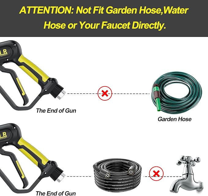 POHIR Pressure Washer Gun 3600 PSI with 3/8'' Swivel Quick Connect Extension Wand, M22 15mm and M22 14mm Fitting 30 Inch 7 Nozzle Tips, Yellow