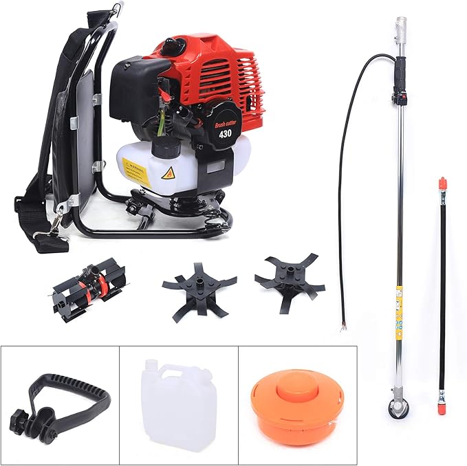Gasoline Brush Cutter 2-Stroke8500RPM Gas Weed Wacker Brushs Cutter and Gas String Trimmer 2-Cycle Extreme Duty with Fuel Tank Multi Garden Tools Brush Cutters Weed Wacker for Yard Lawn (43CC+1250W)