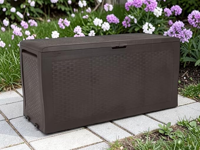 70 Gallons Large Outdoor Resin Deck Box, Brown