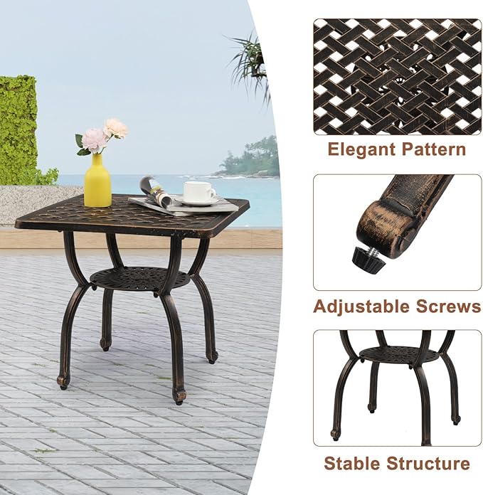 Outdoor Cast Aluminum Side Table End Table,Cast Aluminum Side Table,Anti-Rust Outdoor End Table,Patio Coffee Bistro Table for Indoor,Garden,Porch,Balcony(Square Antique Bronze)