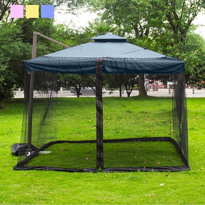 10 Feet Mosquito Net for Patio Installed in Square Patio Umbrella Water Injection Type Wind and Mosquito Net(Black)