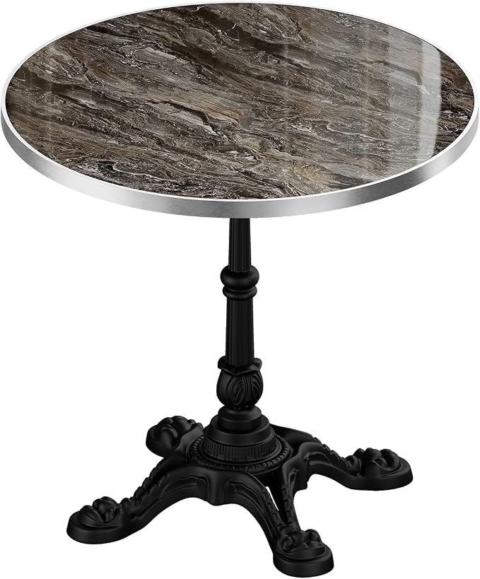 31.5" Sintered Stone Round Dining Table for 2-4 People, Marble Look Bistro Table with Heavy Duty Cast Iron Base for Outdoor Patio Garden Cafe, Living Room Balcony, Commercial Grade Small Space, Black