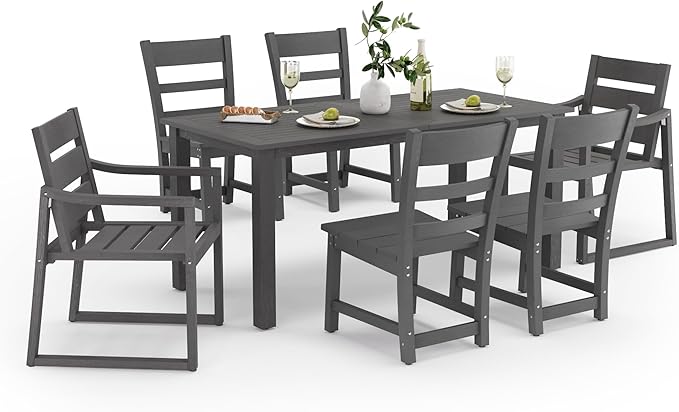 Cozyman Outdoor Dining Set for 6, 7-Piece, HDPS Outdoor Patio Dining Table and Chairs, All Weather Outdoor Furniture Dining Sets for Outdoor Indoor, Patio, Garden, Dark Gray