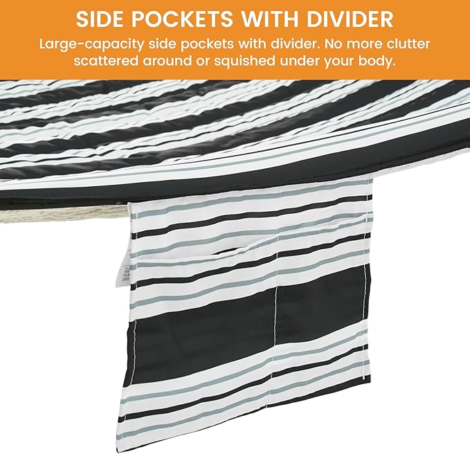 Lazy Daze Hammocks 2 Person Hammock Pad and Pillow Set, Double Polyester Quilted 78" x55" Replacement Pad for Rope Hammock, Black Stripes