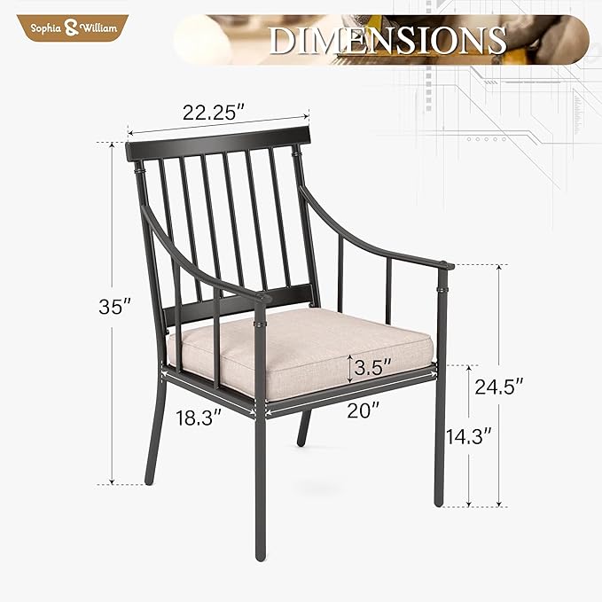 Sophia & William Patio Dining Set, Chairs, Black | Cushions, 300lbs Chair Capacity