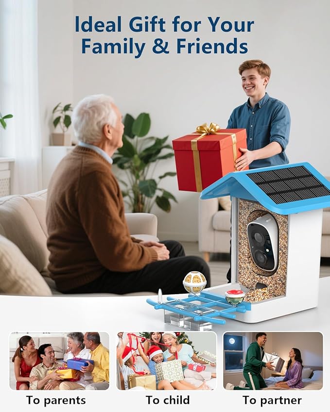 Smart Bird Feeder with Camera,2K HD Video, AI Identify Birds Species Solar Powered,Auto Capture Videos & Notify of Birds Arrival,Bird House for Birdwatching,Gift for Parents,BirdLovers