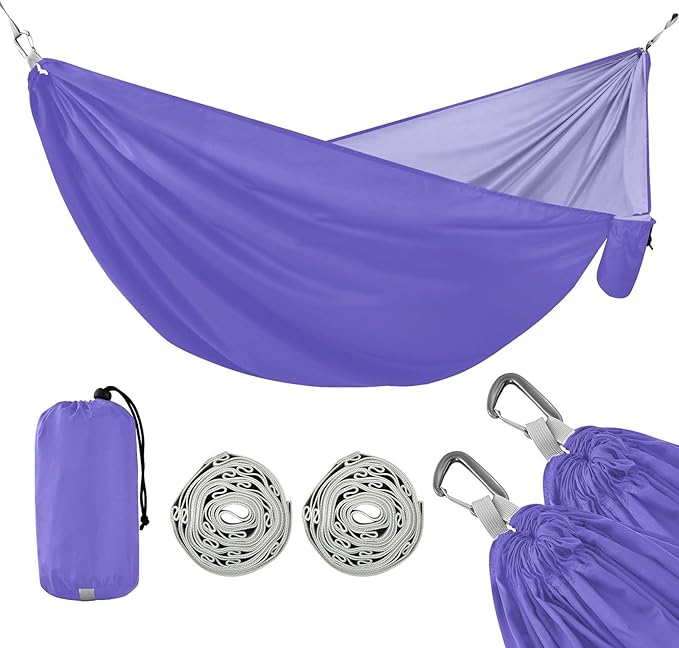 Slate Blue Solid Color Pure Plain Purple 330lb Capacity Camping Hammock with Portabl Carry Bag Portable Hammock for Outside Patio Garden Silla colgante para Patio Exterior