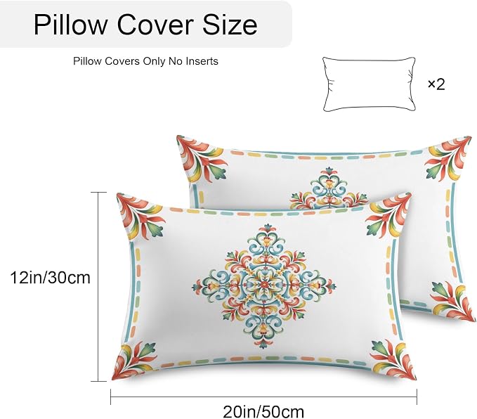Geometric Flowers Outdoor Pillow Covers 20x12 Inch Lumbar Pillow Covers Set of 2 Waterproof Decorative Throw Pillow Cases Modern Abstract Colorful Floral Cushion Covers for Patio Furniture Garden