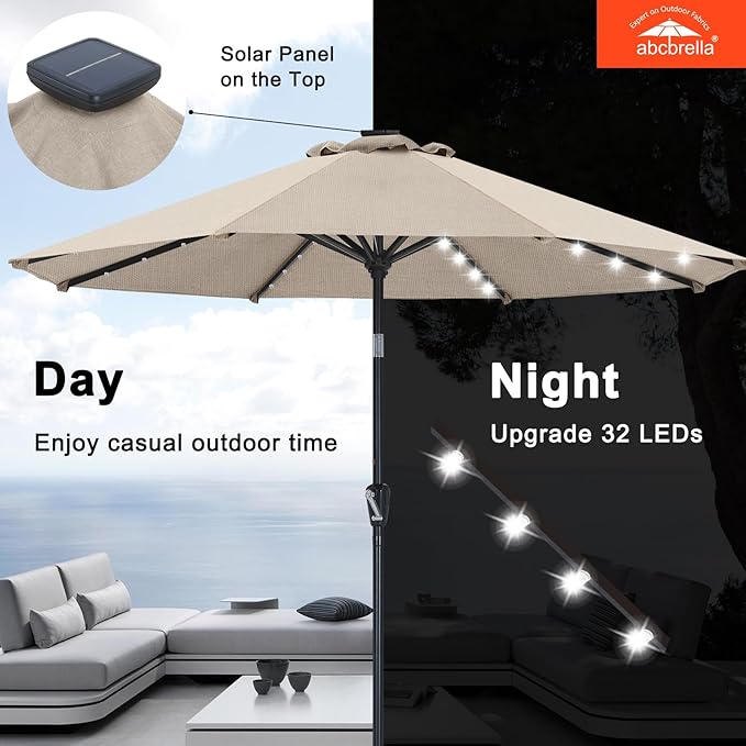 ABCCANOPY OLEFIN® 5-Year No Fading Patio Umbrella with Solar Lights (Beige)