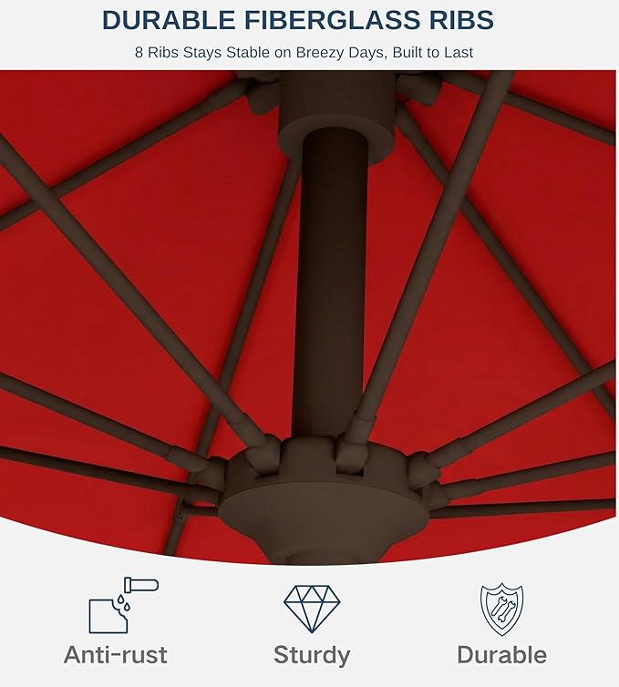 10FT Patio Umbrella, Outdoor Umbrella with Push Button Tilt and Crank, 8 Sturdy Ribs, UV Protection & Waterproof Market Umbrella for Pool, Backyard, Beach,Deck (Red)