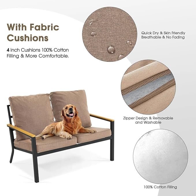 ivinta 4 Pieces Patio Furniture Sets with Coffee Table, Modern Wrought Iron Outdoor Conversation Sets with Removable Seating Cushion for Backyard Garden Porch, PF05 (Beige)