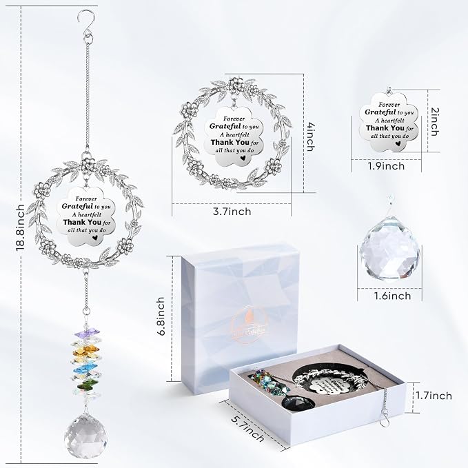 Thank You Gifts for Women, Sun Catcher Gift with Engraved Thank You Message | Hanging Crystal Suncatcher Ornament for Window Rainbow Maker, Appreciation Gift, Gratitude Gifts for Friend Family Teacher