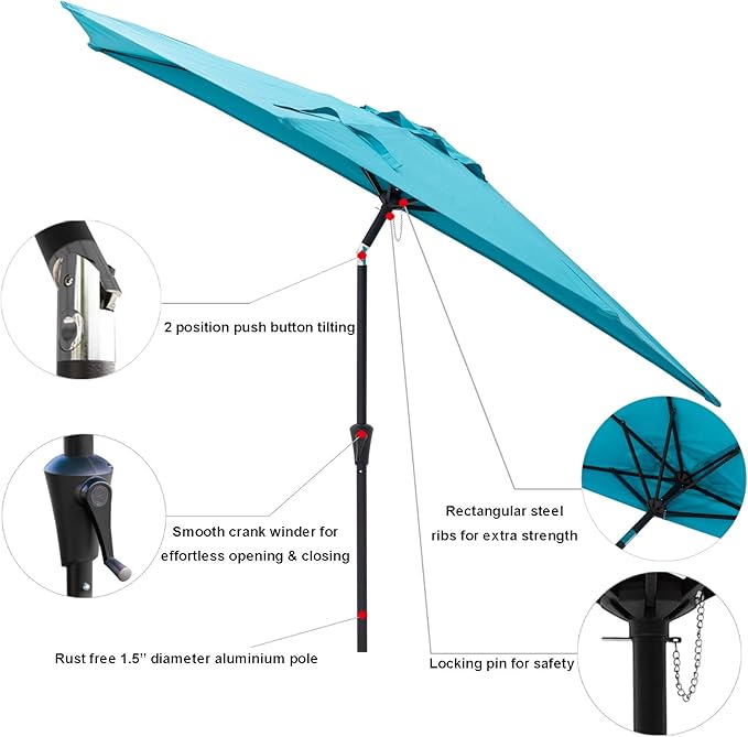 C-Hopetree 9 ft Half Round Outdoor Patio Market Wall Umbrella with Tilt, Aqua Blue