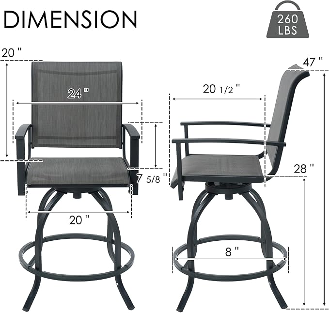 Kozyard 3-Piece Patio Bar Set with 2 Swivel Bar Chairs, Counter Height Outdoor Bistro Table Set with Marble-Look Tabletop & Storage Shelves, All-Weather Patio Furniture for Balcony, Backyard, Poolside