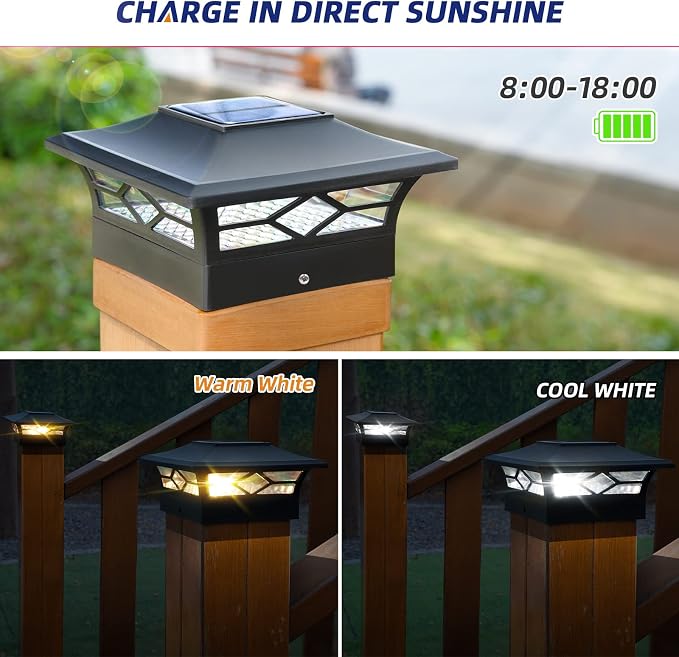 APONUO Solar Post Cap Lights,8 Pack 2-Modes Bright 4x4 Post Solar Lights Auto On Off,Outdoor Waterproof Garden Patio Fence Deck Patio Decor for Fence Deck Post Caps 4x4 6x6 Wood,4x4 Vinyl