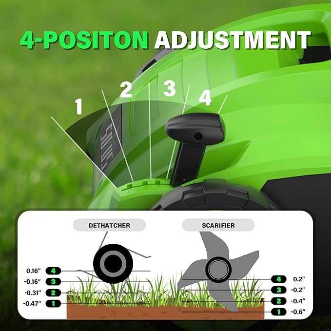 SOYUS 13-Inch Electric Lawn Dethatcher and Scarifier with 8 Gal Thatch Bag - 12-Amp Corded Walk Behind Thatch Removing Machine for Lawn Garden Care