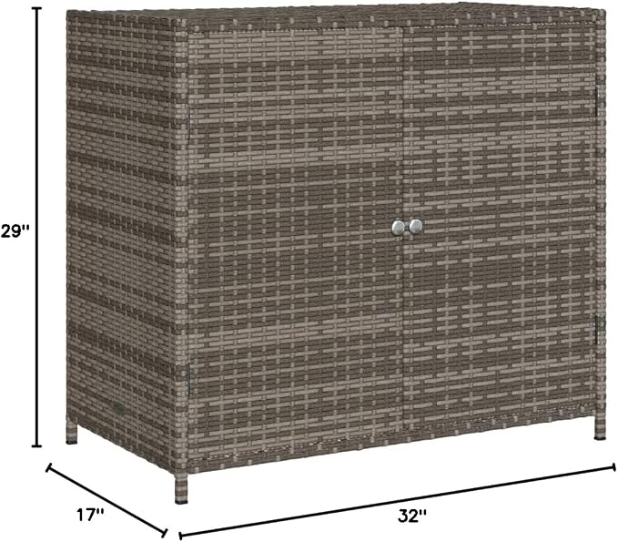 Outdoor Storage Cabinet Gray 32.7"x17.7"x29.9" PE Rattan Patio Furniture Deck Box with Steel Frame for Pool Toys, Gardening Tools, Porch Decor