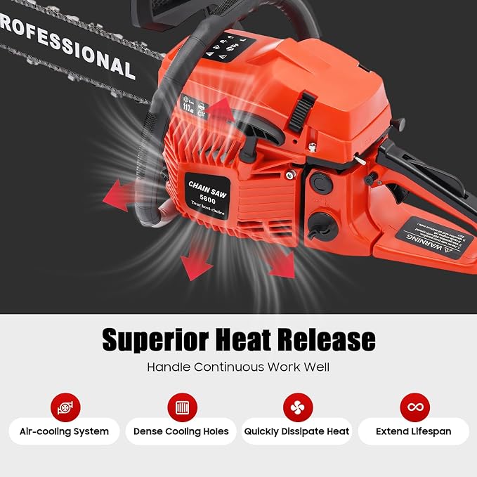 Chainsaw Gas Powered 58cc 20 Inch Chain Saw, 2 Stroke Handheld Cordless Petrol Chainsaws With Fuel Tank, Heavy Duty Gasoline Chainsaw For Wood Trees Cutting Garden Farm Ranch Home
