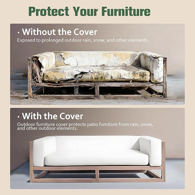 Outdoor Heavy Duty Sofa Cover, Waterproof Patio Couch Cover, 104" W x 40" D x 35" H, Tear-Resistant and UV-Resistant Lawn Furniture Sofa Covers Black & Green