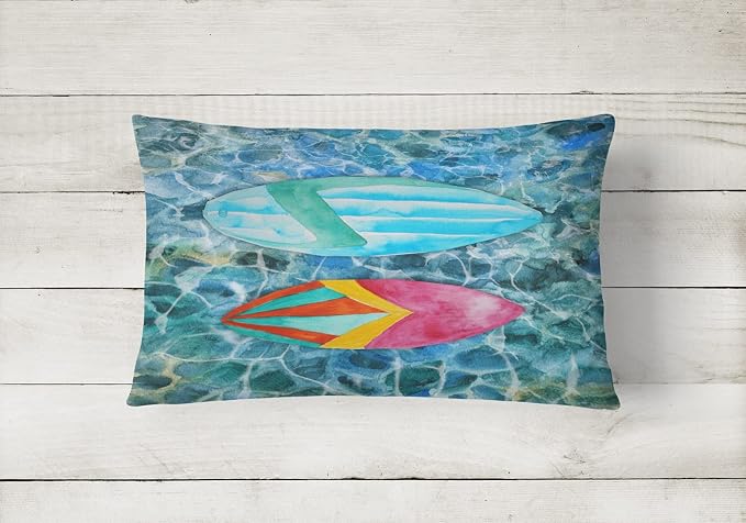 Caroline's Treasures BB5366PW1216 Surf Boards on The Water Canvas Fabric Decorative Pillow Machine Washable, Indoor Outdoor Decorative Pillow for Couch, Bed or Patio, 12HX16W