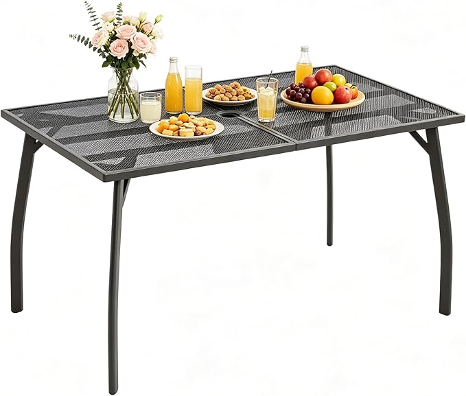 AECOJOY Outdoor Patio Dinning Table for 6, 51"x31" Rectangular Metal Steel Patio Outdoors Tables with 1.73" Umbrella Hole All Weather-Resistant for Lawn Backyard Garden, Porch Dark Grey