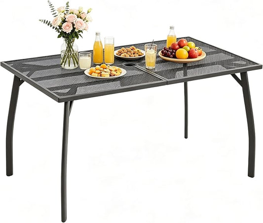 AECOJOY Outdoor Patio Dinning Table for 6, 51"x31" Rectangular Metal Steel Patio Outdoors Tables with 1.73" Umbrella Hole All Weather-Resistant for Lawn Backyard Garden, Porch Dark Grey