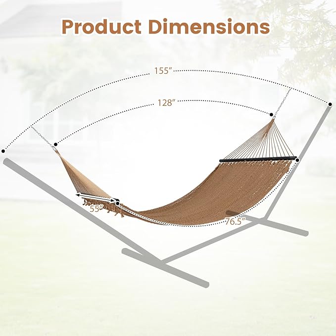 Tangkula 10.5FT Caribbean Double Hammock, Heavy Duty Portable Hammock with Curved Spreader Bars, Soft-Spun Polyester Rope, 2 Person Outdoor Hammocks for Outside, 600 lbs Max Load