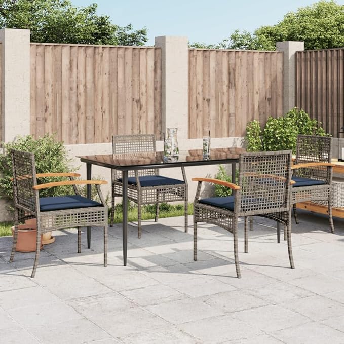 Patio Furniture Sets,Outdoor loveseat,Patio Conversation Sets,5 Piece Patio Dining Set with Cushions Gray Poly RattanSuitable for Patio, Garden, Gazebo Low