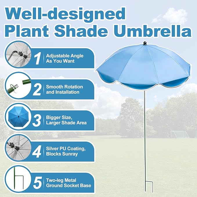5 Pcs Plant Umbrellas with Adjustable Angle, 23.6 Inch Tall 40" Canopy Adjustable Height Sun Shade Cover for Outdoor Potted Plants, Garden Beds & Patio Flowers, UV Protection & Easy Setup