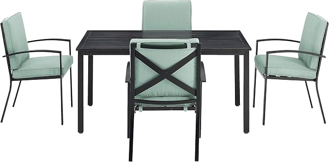 Crosley Furniture Kaplan 5-Piece Outdoor Dining Set for 4, Patio Table and Chairs for Backyard, Deck, Oiled Bronze with Mist Cushions