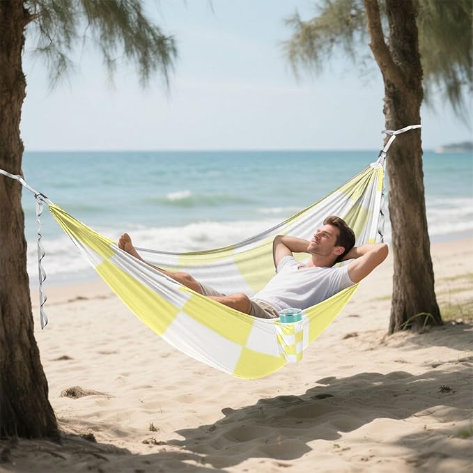 Yellow and White American Plaid 330lb Capacity Outdoor Hammocks with Hanging Rope Cloth Hammock for Outside Beach Patio Garden Silla hamacas para adultos