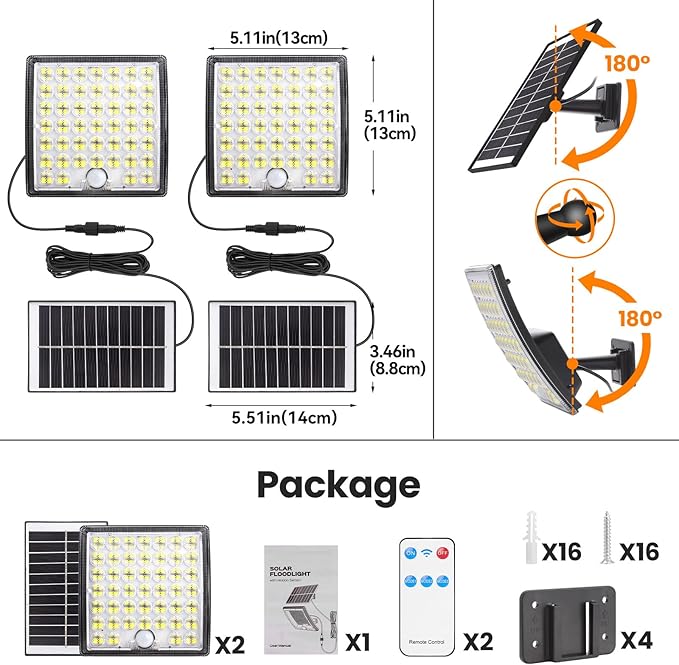 Solar Lights Outdoor Waterproof Motion Sensor Security Lights with Remote, 3 Modes 184 LED 150% Bright Upgraded Convex Lens, 16.4 Ft Cord, Outdoor Light for Patio, Shed, Barn, Garage
