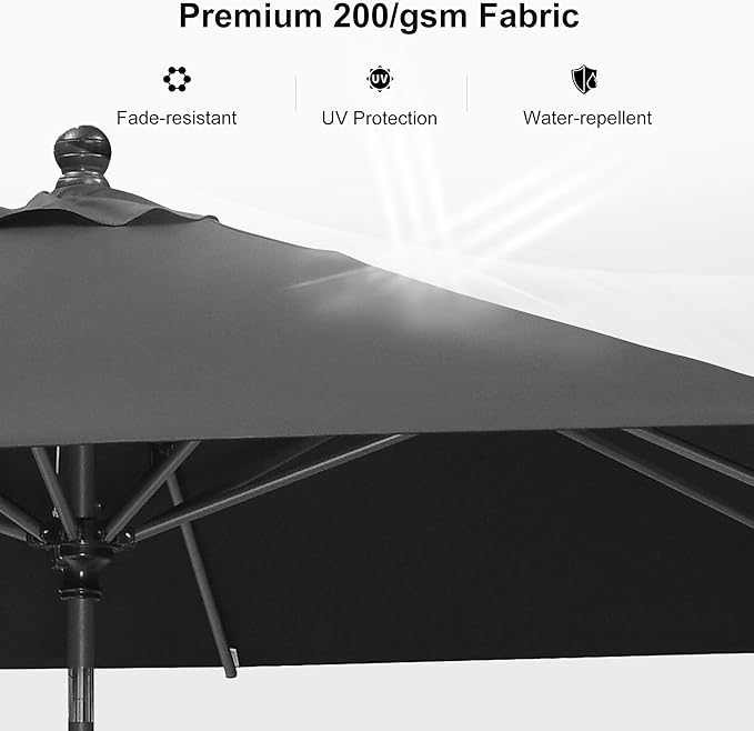 PURPLE LEAF 11.5' x 8' Patio Market Umbrella Outdoor Table Sun Umbrellas with Crank 8 Aluminum Sturdy Ribs for Pool Deck Backyard Beach Black