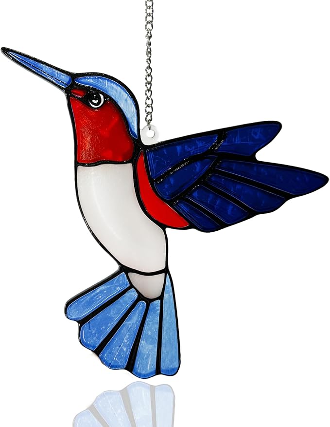 Hummingbirds Suncatcher Stained Glass, Hummingbird Suncatcher Ornament, Hummingbird Suncatcher for Grandma/Mom/Women (Blue)