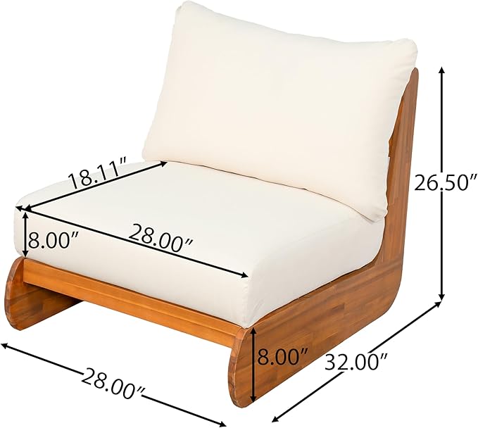 Christopher Knight Home Poppy 3 Piece Patio Conversation Set with Cushion, Acacia Wood 5 Seater Outdoor Sofa Chat Set, Wooden Patio Sectional Sofa Set with Club Chair, Teak+Beige