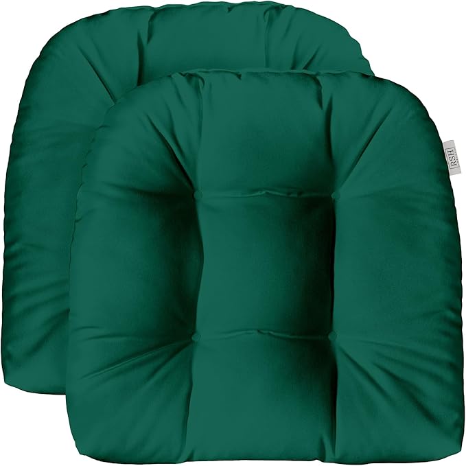 RSH DECOR: Sunbrella Tufted Wicker U-Shape Cushions Set of 2 | 19” x 19” | Water and Fade-Resistant Performance Fabric | Outdoor Seat Cushions for Patio Furniture | Canvas Forest Green