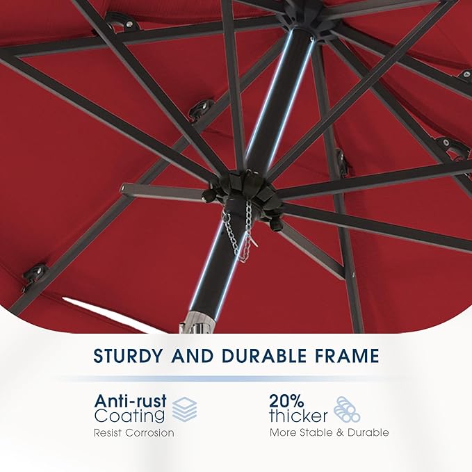 wikiwiki 10ft 3-Tier Patio Umbrella Outdoor Table Market Umbrella for Patio with Push Button Tilt/Crank, Fade Resistant Waterproof POLYESTER Canopy for Garden, Deck, Backyard & Pool, Burgundy Red