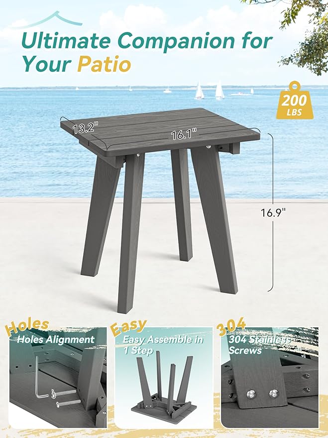 Outdoor Side Table, HDPE Weather Resistant Small Patio Table for Porch and Balcony, 200 LBS Capacity Heavy Duty Small Outdoor Table for Backyard and Pool, Easy Maintenance, Dark Gray