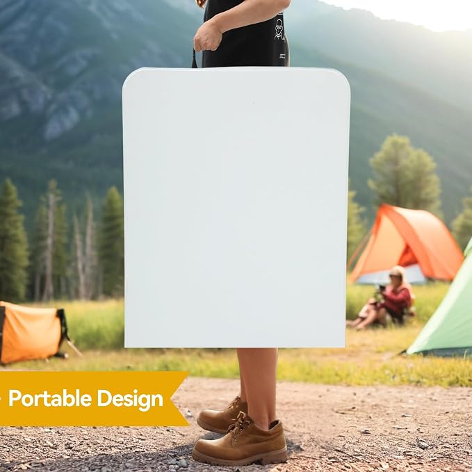 DWVO 8FT Folding Tables, Heavy Duty 8ft White Folding Table with Carrying Handle, Portable Plastic Fold in Half Table for Outdoor Camping Picnic Parties Indoor Events, White
