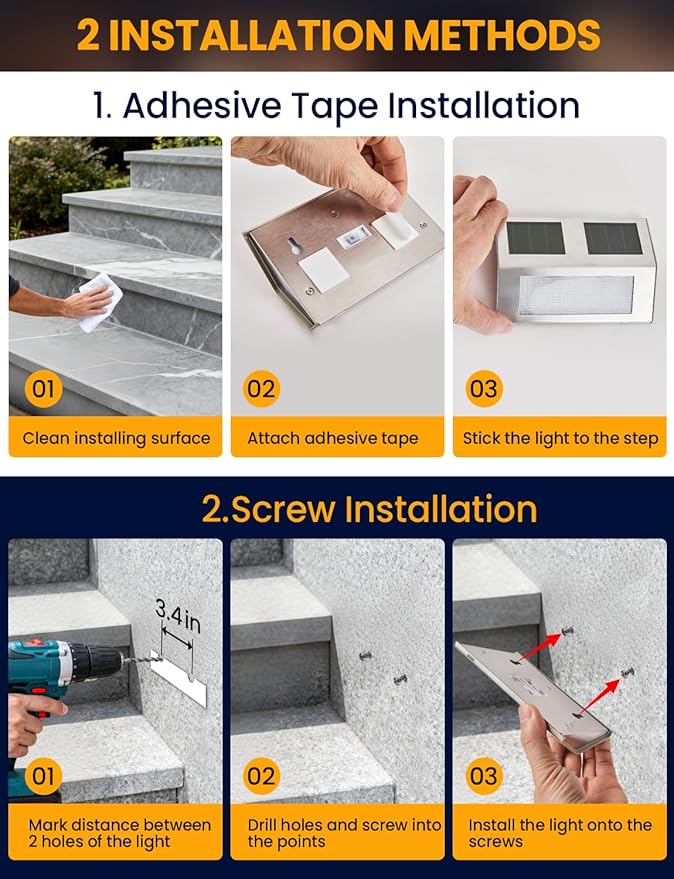 Solar Step Lights, 6 Pack Solar Powered Deck Lights, Outdoor Waterproof Pathway Light, Auto On/Off, 6500K Cool White Outdoor Lighting for Garden Stairs, Fence, Yard, Patio, Wall, Walkway, Porch