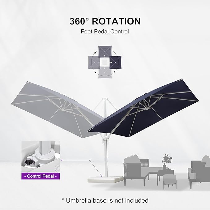 PURPLE LEAF 10 FT Patio Umbrella White Cantilever Umbrella Aluminum Square Outdoor Offset Umbrella Hanging Windproof with 360° Rotation for Garden Deck Pool, Navy Blue